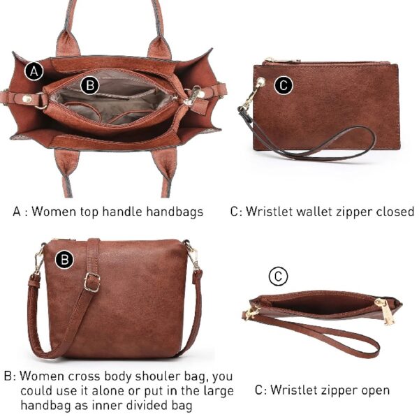 862a449cd36b410d92efb32d017834e7 Women's 3Pcs Purse Handbag Shoulder Bag Tote Satchel Hobo Bag Briefcase Work Bag for Ladies