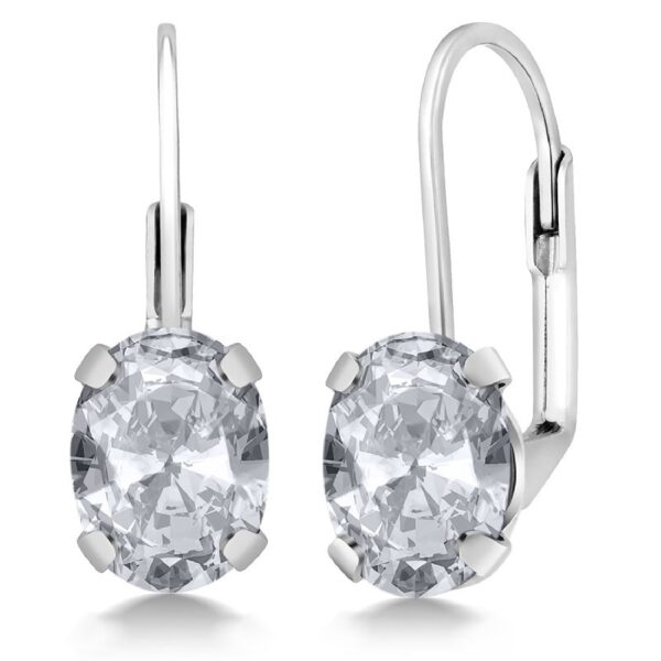 Gem Stone King 925 Sterling Silver Oval Cabochon White Simulated Opal Earrings for Women (2.10 Cttw, Oval 8X6MM)