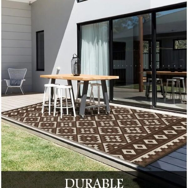 Outdoor Rug 5'x8' Waterproof Reversible Patio Rug Modern Lightweight Plastic Straw Indoor Outdoor Rug for RV Camping Deck Balcony Porch Boho Patio Decor Outdoor Carpet Brown and Beige