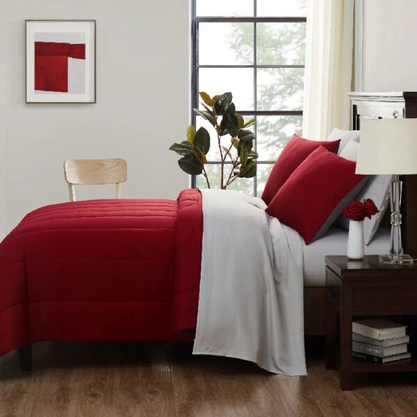 7 Piece Reversible Bed in a Bag Comforter Set with Sheets, Black, Queen