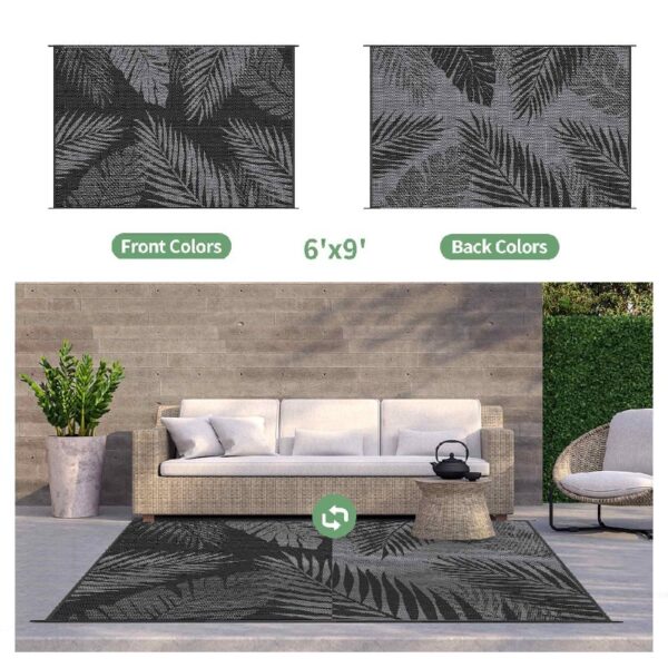 6'x9' Outdoor Rugs Patio Waterproof Outside Mat Reversible Plastic Camping Carpet,Black & Grey