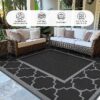 6'x9' Outdoor Rugs Patio Waterproof Outside Mat Reversible Plastic Camping Carpet,Black & Grey