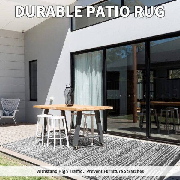 Outdoor Rug Carpet 6'x9' Waterproof Reversible Patio Rug Portable Modern Abstract Indoor Outdoor Rug Plastic Straw Rug for RV Camping Garden Picnic Deck Backyard Porch Decor Gray and White