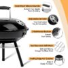14 inch Portable Charcoal Grill, Lightweight Enamel Coated Coal Kettle Smoker with 3-Point Locking Lid 2 Grilling Racks Dual Venting System, Tabletop Barbecue Oven for Outdoo