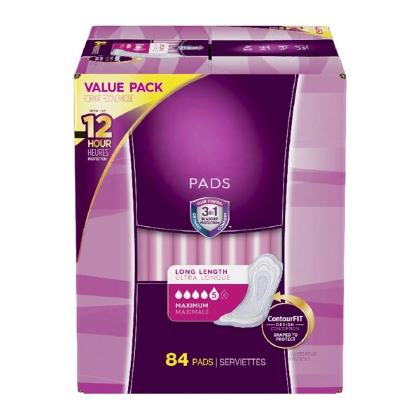 Incontinence Pads, Maximum Absorbency, Long, 84 Count