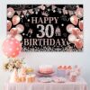 30Th Rose Gold Birthday Party Backdrop Rose Gold Glitter Balloons Happy Birthday