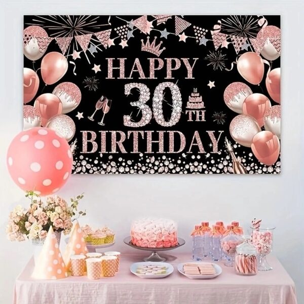 30Th Rose Gold Birthday Party Backdrop Rose Gold Glitter Balloons Happy Birthday