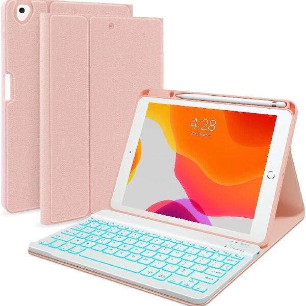 Keyboard Case for iPad 9th/8th/7th Gen 10.2 inch, iPad Air 3rd, Pro 10.5 - Colorful Backlite Keyboard, 360 Rotatable Detachable Magnetic Protective Cover, Pencil Holder, Auto Sleep/Wake