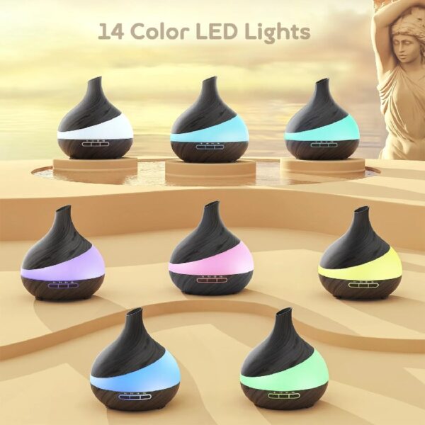 550ml Essential Oil Diffuser, Upgraded Oil Diffuser for Large Room, Cool Mist Humidifier Air Diffuser with Remote Control 4 Timer Setting 14 Color Lights Waterless Auto Shut-Off