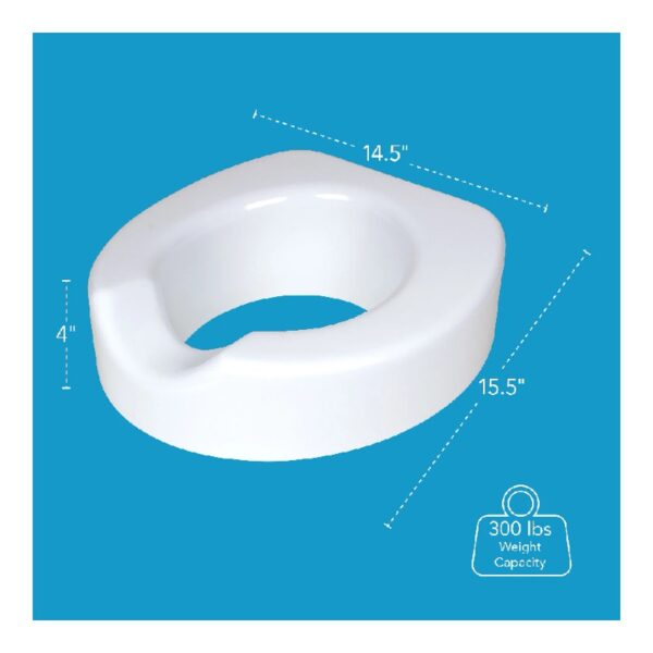Raised Toilet Seat with Quick Lock, Adds 4 in Height, White, 300 lb Limit