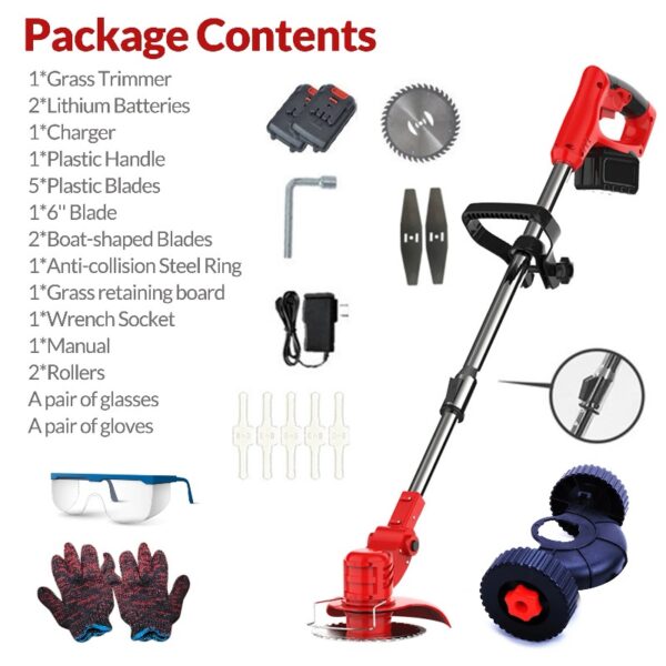24V Black Electric Weed Eater Lawn Edger Cordless Grass String Trimmer Cutter + 2 Batteries & 3 Types Blades