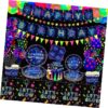 SKYSONIC 241 PCS Glow Neon Party Supplies Set Including Neon Glow Tableware, Neon Balloons, Glow in The Dark Birthday Banner, Hanging Stars, and Cake Toppers for Party Decoration Serving 20 (Glow