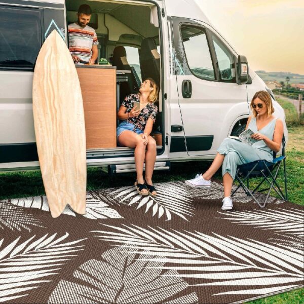 6'x9' Outdoor Rugs Patio Waterproof Outside Mat Reversible Plastic Camping Carpet,Black & Grey