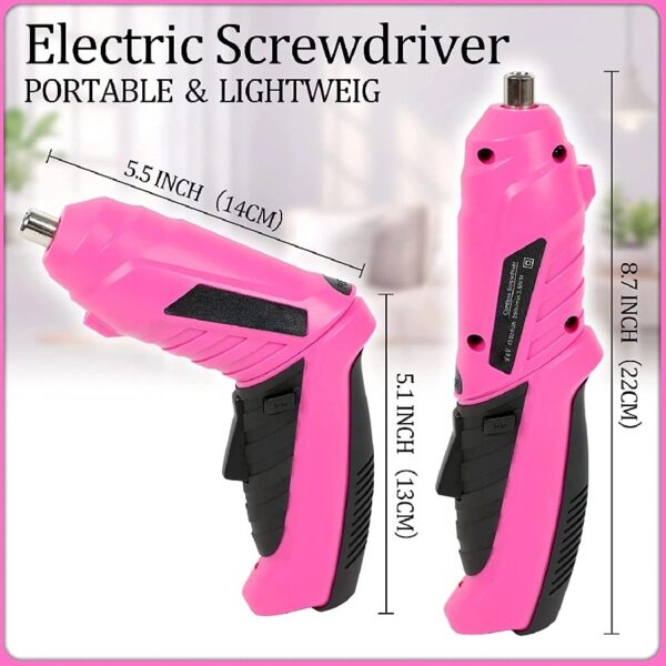 41-Piece Pink Tool Kit for Women - Lady’s Tool Set with Rechargeable 3.6V Electric Screwdriver & Wide-Access Tool Bag, Ideal for Home DIY and Daily Maintenance