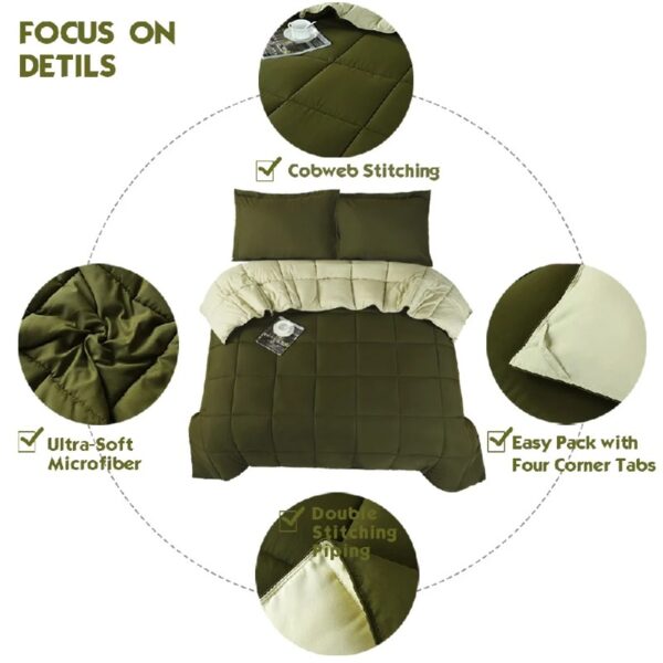 Light Weight Down Alternative Comforter Set, Queen, Green, Reversible