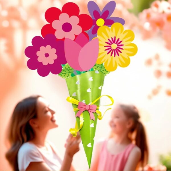 24 Pieces Flower Bouquet Craft Kit Mother'S Day Flower Bouquet Paper Craft Kit Colorful Diy Thankful Gift Craft for Teacher Appreciation Week Spring Handmade Project Classroom Activities