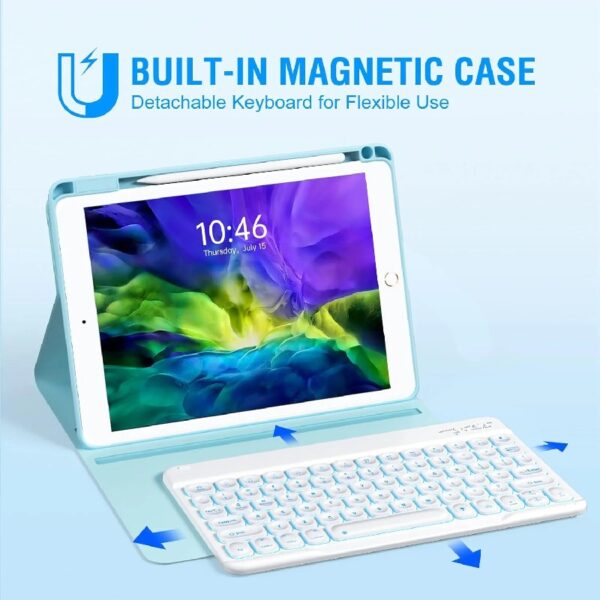 Keyboard Case for iPad 9th/8th/7th Gen 10.2 inch, iPad Air 3rd, Pro 10.5 - Colorful Backlite Keyboard, 360 Rotatable Detachable Magnetic Protective Cover, Pencil Holder, Auto Sleep/Wake