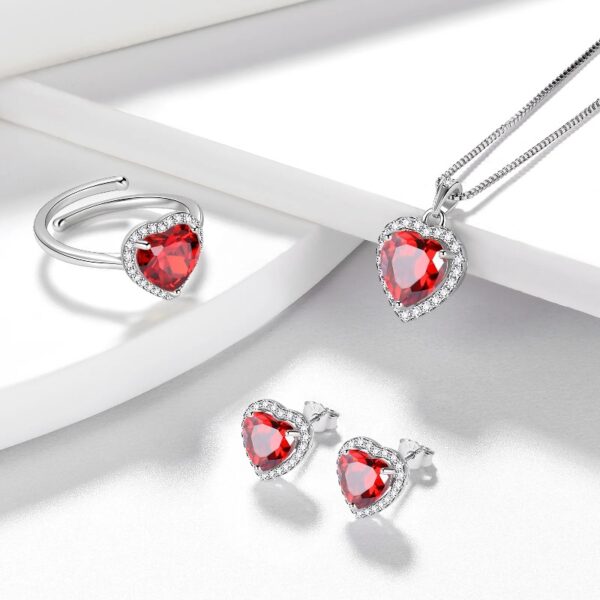 Women Heart Jewelry Set Necklace Earrings Ring 925 Sterling Silver February Birthstone Amethyst Wife Mother Birthday Valentine's Day Gift