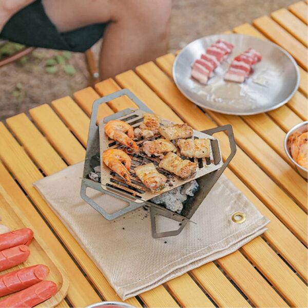 Portable Stainless Steel Card Stove for Camping, Picnics & Beach Parties - Foldable BBQ Grill with Precise Airflow Control, Tool-Free Assembly, Compact Travel Design