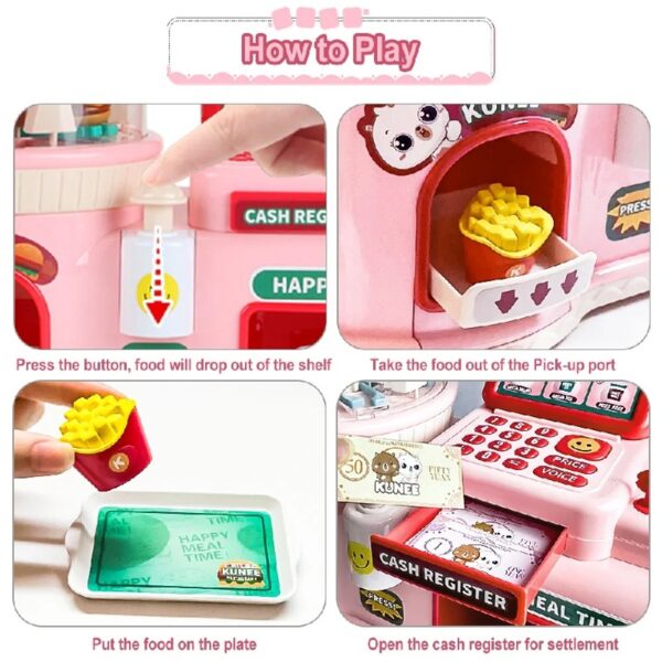 46PCS Upgraded Cash Register Playset for Kids, Cashier Register Toy, Kids Pretend Play Cash Register Toys with Scanner, Shopping Cart, Calculator, Play Food, Toys for Girls 3 6 Years-Green