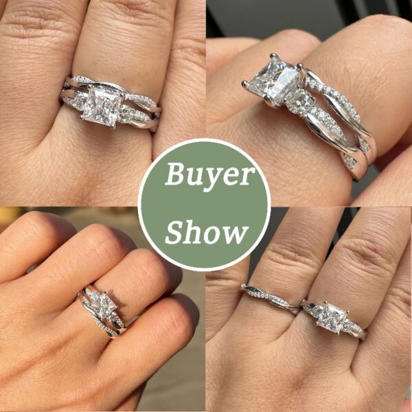 1 Carat Wedding Ring Sets Infinity Band Princess Sterling Silver Rings for Women CZ Size 7