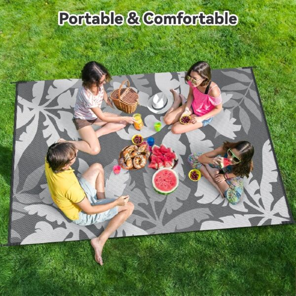 Outdoor Rug Carpet 5'x8' Waterproof Reversible Patio Rug Portable Indoor Outdoor Rug Plastic Straw Rug for Beach RV Camping Garden Picnic Deck Backyard Porch Decor Black