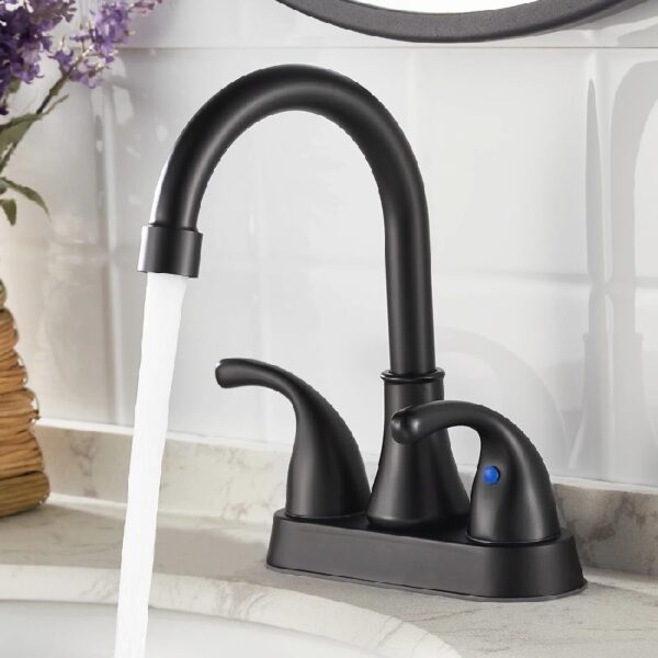 4 Inch Faucet 2 Handle Bathroom Sink Faucet Lead-Free Brushed Nickel Bath Sink Faucet with Pop-up Drain Stopper and Supply Hoses