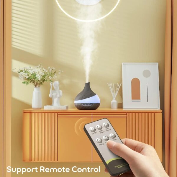 550ml Essential Oil Diffuser, Upgraded Oil Diffuser for Large Room, Cool Mist Humidifier Air Diffuser with Remote Control 4 Timer Setting 14 Color Lights Waterless Auto Shut-Off