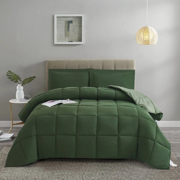 Light Weight Down Alternative Comforter Set, Queen, Green, Reversible