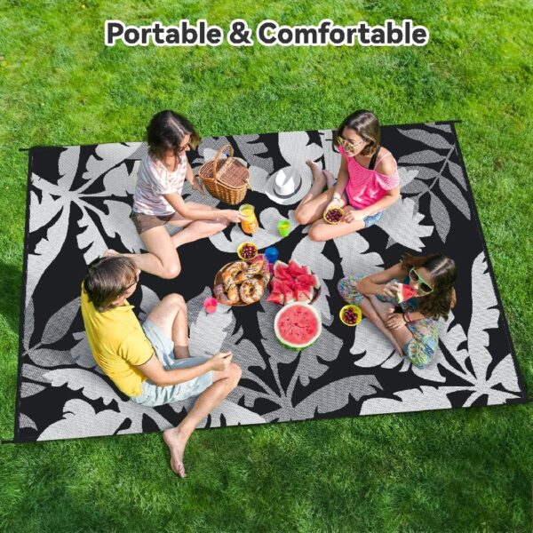 Outdoor Rug Carpet 5'x8' Waterproof Reversible Patio Rug Portable Indoor Outdoor Rug Plastic Straw Rug for Beach RV Camping Garden Picnic Deck Backyard Porch Decor Black