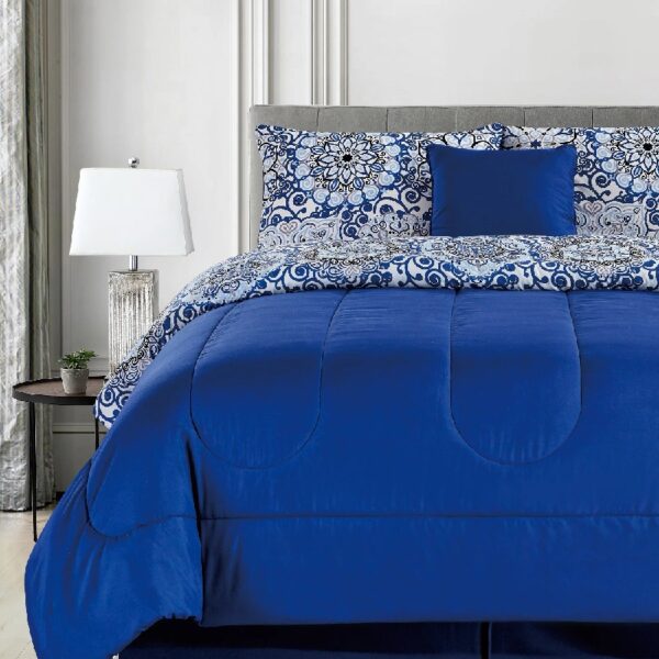 Lux Decor Collection 5 Piece Queen Down Alternative Comforter Set, Washable Duvet Bedding Set - Quatrefoil Navy