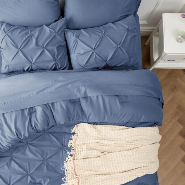 Dorm Bedding Twin Comforter Set - 5 Pieces Pintuck Bed in A Bag with Comforters, Sheets, Pillowcases & Shams