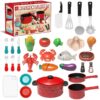 Play Food 34 Pcs, Kitchen Set for Kids, Kitchen Toys, Pretend Play Kitchen Accessories, Cutting Toy Food with Pans, Pot and Utensils, Preschool Learning Education Toddler Toys, Gifts for Girls Boys