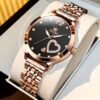 Women Watch Fashion Rose Gold Diamond Analog Quartz Female Watch for Women Luxury Dress Ladies Stainless Steel Luminous Waterproof Date Wrist Watches Green Dial