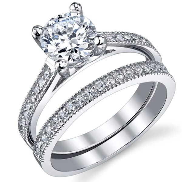 Womens 1.25Ct Wedding Engagement Ring Set Sterling Silver 925 Round Cubic Zirconia