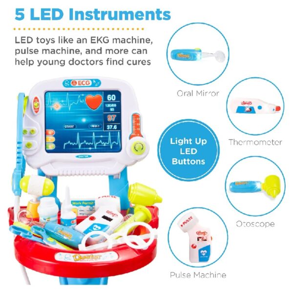 Play Doctor Kit for Kids, Pretend Medical Station Set with Carrying Case, Mobile Cart - Blue