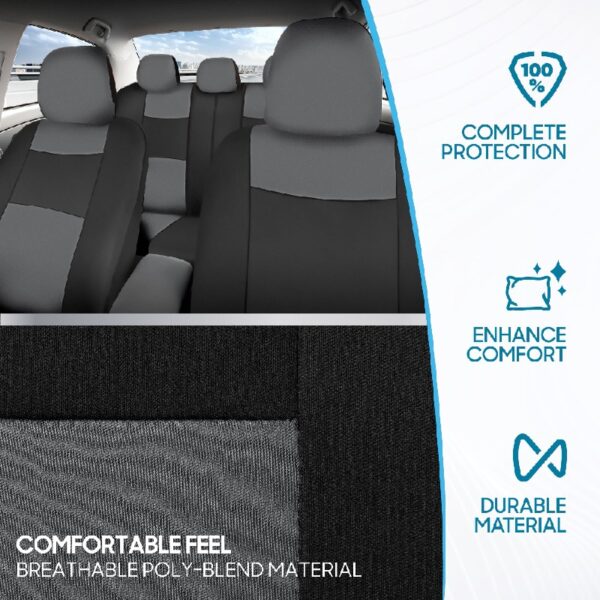 PolyPro Car Seat Covers Full Set in Charcoal on Black – Front and Rear Split Bench for Cars, Easy to Install Cover Set, Accessories Auto Trucks Van SUV