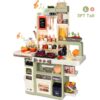 Play Kitchen Set for Kids, 2.1FT Tall Toy Play Kitchen w/ Realistic Lights Sounds Simulation Spray for Toddlers Girls Boys Gift 42Pcs - Small (Orange Red 18x8.6x24.8in)