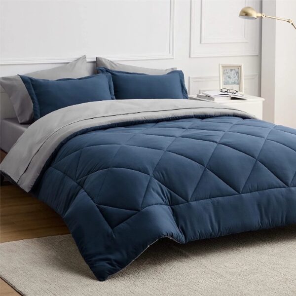 Light Purple Queen Comforter Set - 7 Pieces Reversible Queen Bed in a Bag, Queen Bed Set Light Purple and Grey with Comforters, Sheets, Pillowcases & Shams