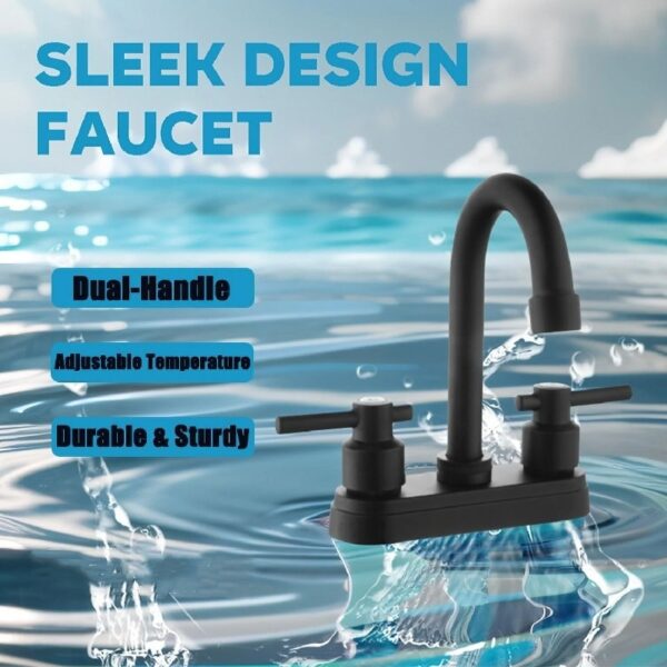 Bathroom Faucet 4inch 2 Handles Centerset Suit for 2 or 3 Mounting Holes, Lavatory Hot and Cold Mixer Tap, Mattle Black