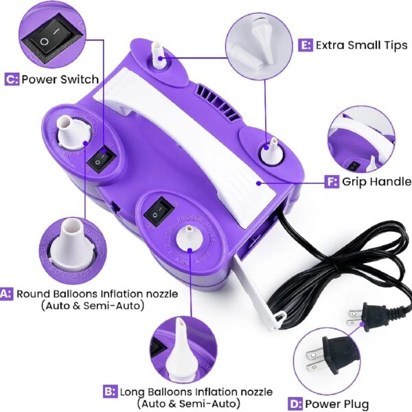 Electric Air Balloon Pump | 3-in-1 Air Pump for Inflatables，Long Animal Twisty Balloon, Foil Balloons, Quick-Fill 110V AC Inflator Deflator Great for Pool Floats Air Mattress Inflatables Purple Color