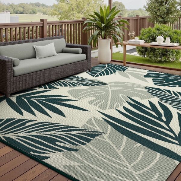 Outdoor Rug Carpet 5'x8' Waterproof Reversible Patio Rug Portable Indoor Outdoor Rug Plastic Straw Rug for Beach RV Camping Garden Picnic Deck Backyard Porch Decor Black