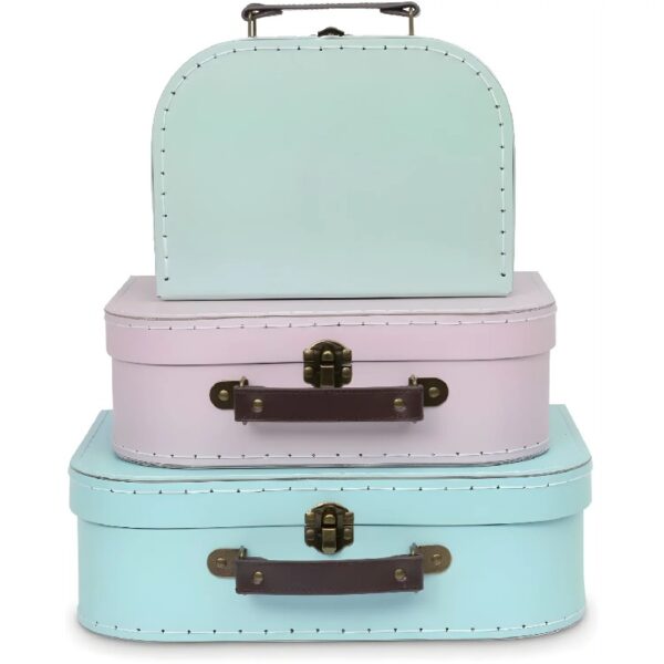 Jewelkeeper Paperboard Suitcases, Set of 3 Decorative Storage Boxes, Vintage Luggage for Birthdays, Weddings, World Map Design