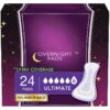 Overnight Incontinence Pads for Women/Bladder Control Pads, Ultimate-Extra Coverage, 24ct