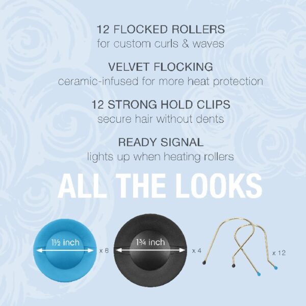 Professional Jumbo and Super-Jumbo Ceramic Hot Hair Rollers, 12 Piece Set, Blue