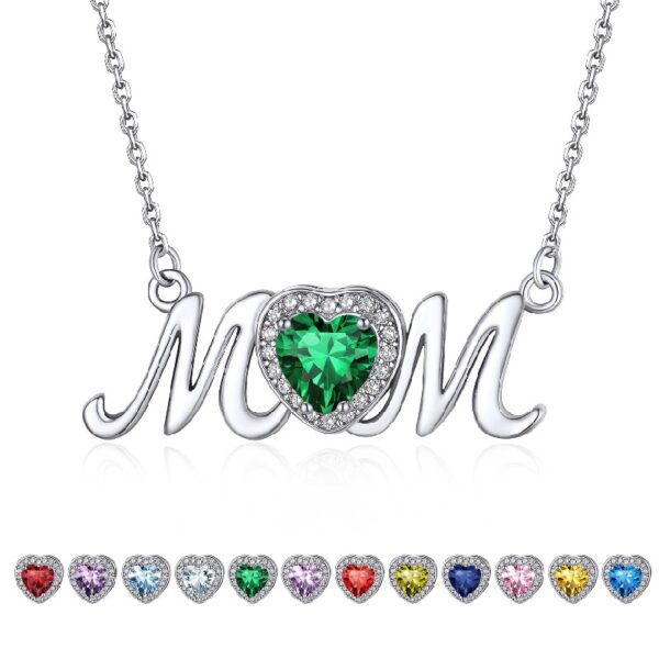 Bestyle S925 Sterling Silver Necklace for Mom Grandma Shiny CZ Heart Pendant Necklace March Created Aquamarine Birthstone Jewelry Mother's Day Gift