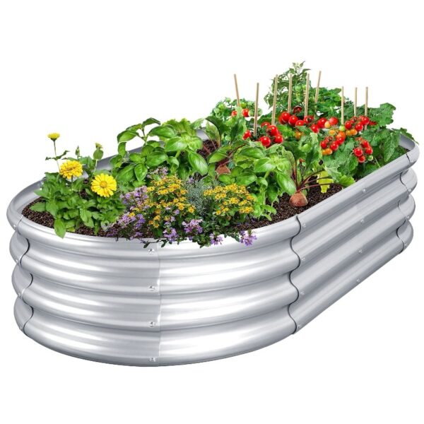 Galvanized Raised Garden Bed Mental, Outdoor Garden Planters, Large Galvanized Raised Planters 4ft (L) x2ft (W) x1ft (H), Silver