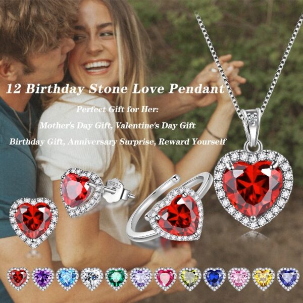 Women Heart Jewelry Set Necklace Earrings Ring 925 Sterling Silver February Birthstone Amethyst Wife Mother Birthday Valentine's Day Gift