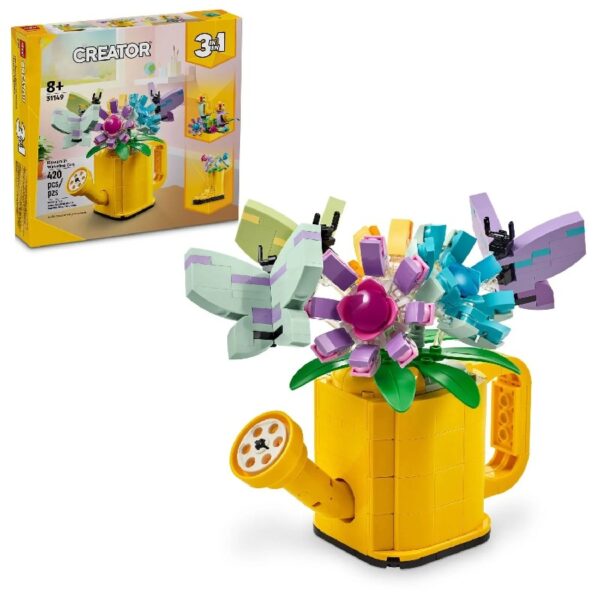 Creator 3 in 1 Flowers in Watering Can Building Toy Set - Fun, Creative Activity for Kids, Girls and Boys, Ages 8+ - Building Options for Rain Boots or Birds - Cute Birthday Gift Idea - 31149
