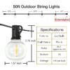 DAYBETTER Outdoor String Lights,100ft,with 50 G40 Edison Vintage Bulbs,Waterproof for Patio Garden Gazebo Bistro Cafe Backyard
